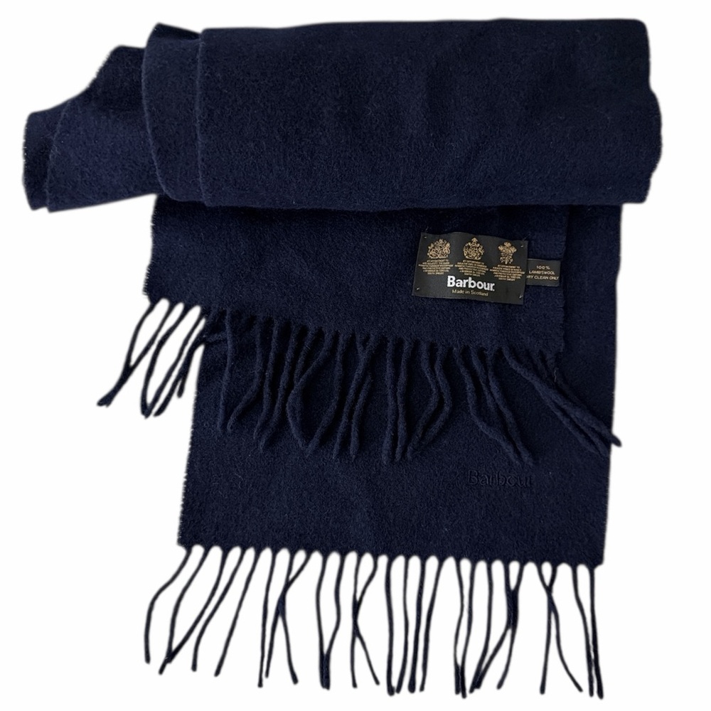 Barbour 100% Lamb‎ Wool Navy Blue Fringed Scarf
